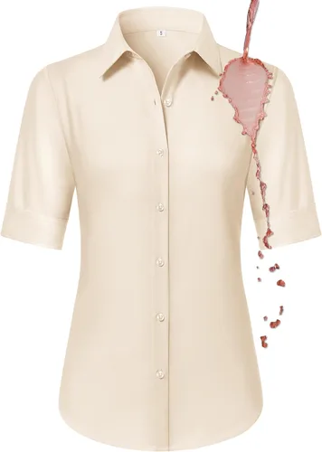 Vista 21 de Camisas con botones para mujer, ajustadas, de manga corta, con cuello, sin arrugas