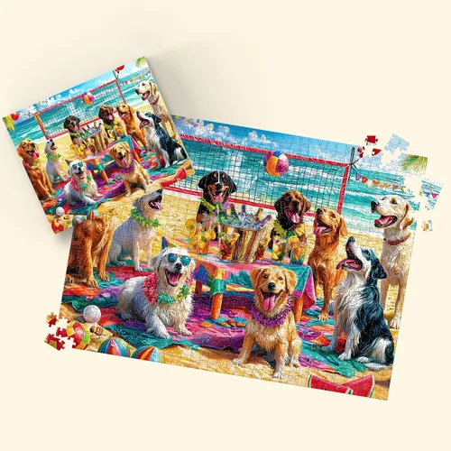 Vista 7 de Rompecabezas para adultos de 1000 piezas, rompecabezas de perro de 1000 piezas – Doggo Beach Bash, rompecabezas de decoración de fiesta