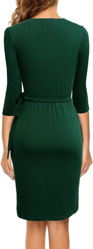 Vista 2 de Berydress - Vestido clásico con manga 34 y cuello en V para mujer, entubado cruzado simulado, informal, para fiestas y para ir al trabajo