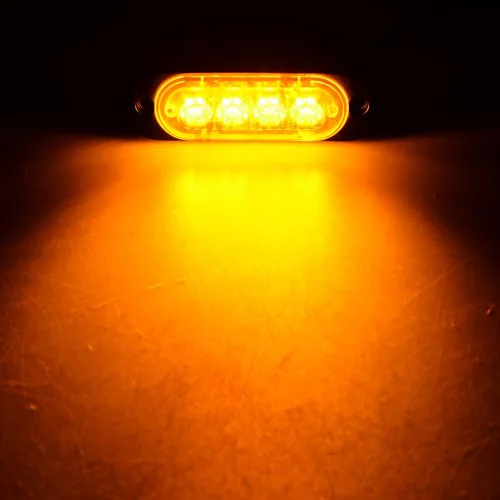 Vista 3 de Corp Amber Super Slim 4-LED Advertencia Emergencia Estroboscópica Luz Estroboscópica Montaje en Superficie Coche Camión 12V-24V (100 piezas)
