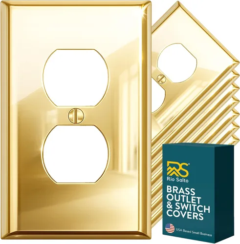 Vista 60 de Rio Salto BRASS Signature Collection MIDSIZE - Placa de pared de metal dorado para interruptor de luz o cubierta de tomacorriente, placa de pared