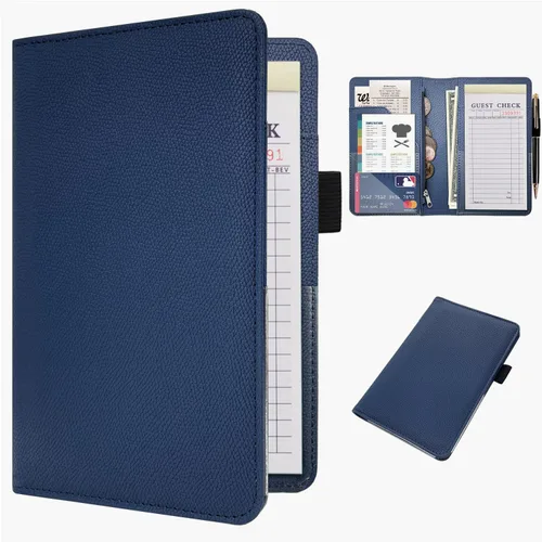 Vista 14 de RSAquar Libreta de servidor con bolsillo con cremallera, libretas de servidor de cuero premium para camarera, cartera de camarero libreta