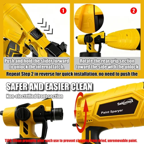Vista 6 de Pulverizador de pintura inalámbrico con 2 baterías y cargador, HVLP 700W Includes 2 batteries & charger, 700W motor, 4 brass nozzles, 3 patterns