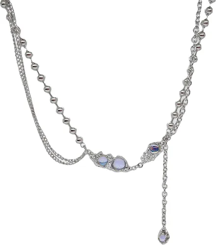 Vista 60 de Y2k - Collar irregular con dije de estrella, piedra de luna, diseño de cadena de moda, joyería de plata picante para mujer