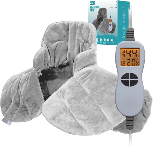 Vista 8 de Ruqiji Almohadilla térmica de cuello y hombro con peso de 19 x 24 pulgadas, 2.5 libras con 12 ajustes de temperatura y temporizador de cuenta