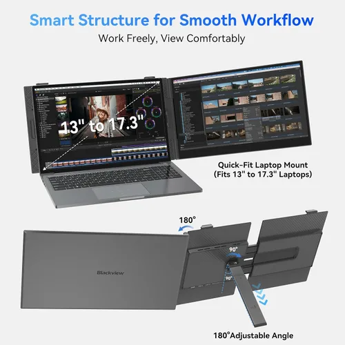 Vista 8 de Blackview Extensor de pantalla para laptop, 1.3 libras ultraligero y ultradelgado de 0.17 pulgadas, 14 pulgadas, FHD 1080P IPS, extensor de monitor