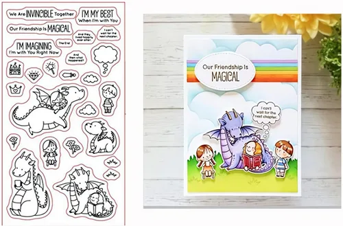 Vista 2 de Juegos de sellos y troqueles transparentes de dinosaurio para hacer tarjetas, plantillas de corte para álbumes de recortes, álbum de fotos, papel