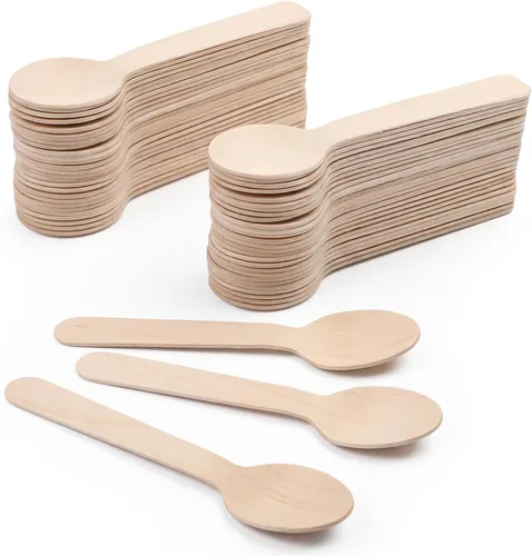 Vista 8 de 1000 mini cucharas de madera de 3.94 pulgadas, cucharas de degustación desechables para postres helados, postres de miel, postres de charcutería
