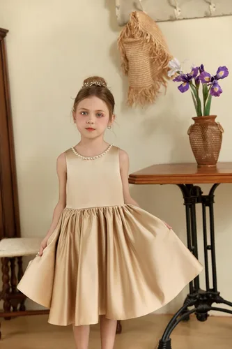 Vista 10 de MCieloLuna Vestidos de niña de flores para boda con nudo de lazo elegante de satén para primera comunión