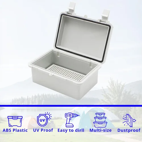 Vista 5 de MAKERELE - Caja de conexiones exterior pequeña impermeable para exterior con cerradura y soporte de pared 5.9" x 3.9" x 2.8" (150x100x70mm) con tapa