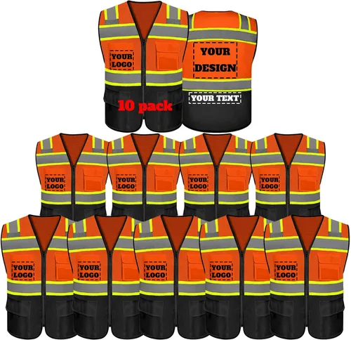 Vista 37 de Chaleco de seguridad reflectante de alta visibilidad con 5 bolsillos y cremallera clase 2 para adultos, unisex, ropa de trabajo de seguridad