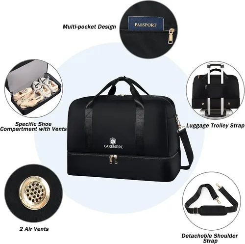 Vista 3 de Bolsas de viaje para mujer, bolsas de fin de semana, bolsa de lona para mujer, A-Negro, Simple y a la moda, Beis