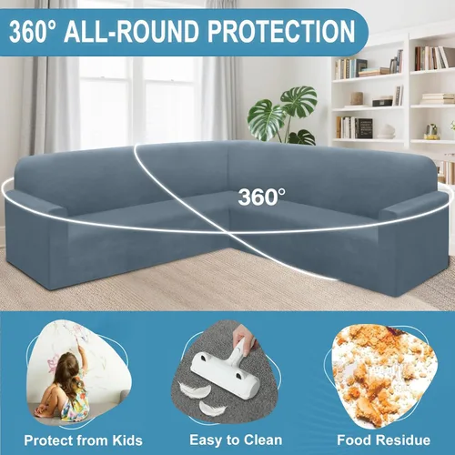 Vista 115 de HDCAXKJ Fundas de sofá seccional de esquina de terciopelo elástico en forma de L, juego de fundas deslizantes suaves y gruesas en forma de U