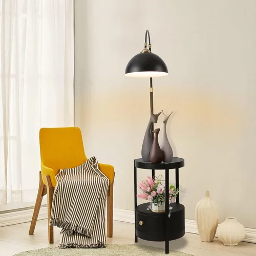 Vista 3 de OUKANING Lámpara de pie de decoración industrial con luz de escritorio rústica de metal ajustable, para sala de estar, dormitorio, oficina, casa