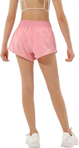 Vista 2 de Aurefin Pantalones cortos deportivos para niñas, pantalones cortos ligeros para correr para adolescentes, niñas, pantalones cortos deportivos
