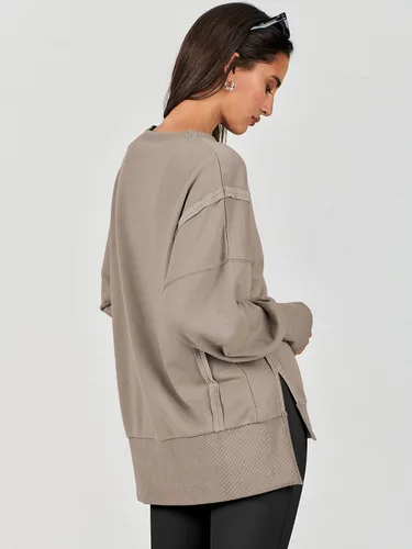 Vista 5 de Caracilia Sudadera de gran tamaño para mujer, cuello redondo, manga larga, sudadera con capucha, ropa de otoño a la moda