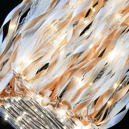 Vista 6 de Varita de seda para boda, 24 unidades, color marfil y blanco cálido LED