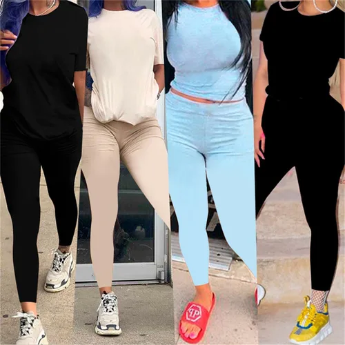 Vista 4 de KINIKO 2 piece sets for women Casual Solid Short Sleeve Top and Pants Biker Shorts Sweatsuit.