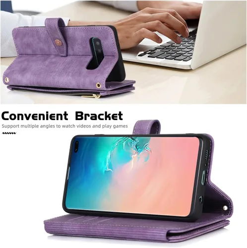 Vista 3 de Funda tipo cartera cruzada para Samsung Galaxy S10 con ranuras para tarjetas de piel sintética, función atril, cierre magnético, con cierre
