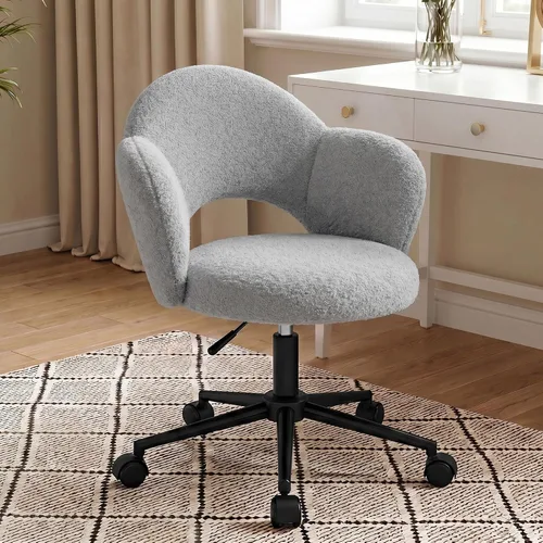 Vista 9 de Homkdom - Silla de escritorio con ruedas, 3.94 pulgadas de grosor, cómoda silla de tocador de pétalos, silla giratoria sin brazos con respaldo