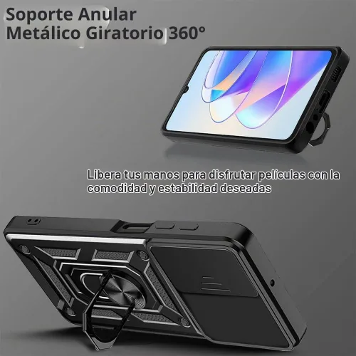 Vista 3 de ZMONE - Funda para teléfono Honor X7A con protector de pantalla de vidrio, [2 unidades] cubierta protectora de cámara deslizante integrada, funda