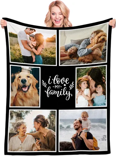 Vista 23 de Manta personalizada con texto fotográfico, manta personalizada con imagen para niños, madres, padres, amantes de mascotas, manta de franela