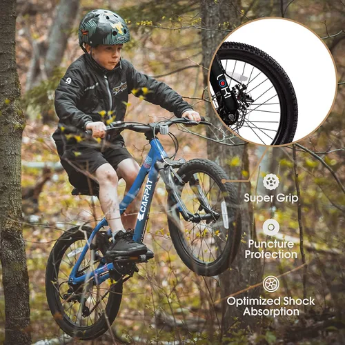 Vista 7 de Bicicleta de montaña para niños de 20 pulgadas, engranajes de 7 velocidades, horquilla de suspensión delantera, freno de disco, para niños y niñas