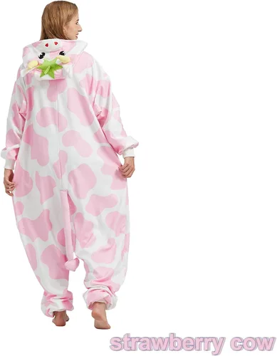 Vista 6 de BETIFUHOM Pijama mameluco de vaca rosa animal unisex de una pieza Cosplay Halloween disfraz