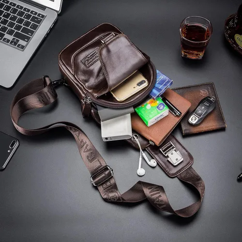 Vista 92 de LUKZIJAES Bolso bandolera de cuero genuino para hombre