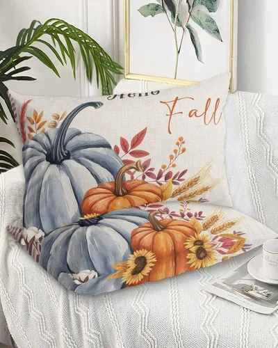 Vista 2 de Fundas de almohada de tamaño estándar de Acción de Gracias, 2 paquetes de fundas de almohada suaves decorativas para sofá de cuerpo largo, con Azul