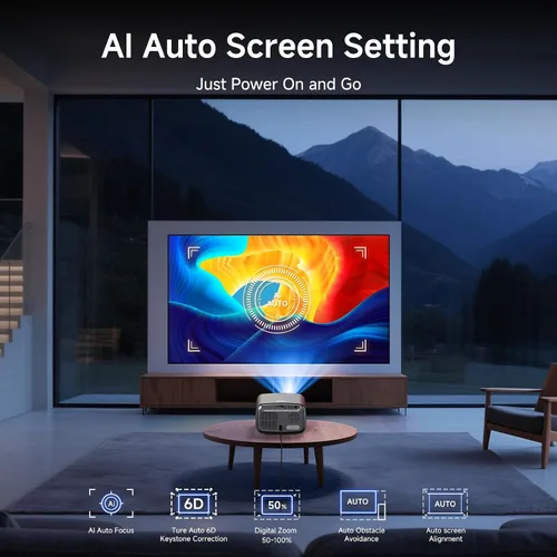 Vista 7 de [2500 ANSI/enfoque automático/aplicaciones integradas] Proyector inteligente 4K con WiFi 6 y Bluetooth 5.3, 6D Keystone proyector de películas