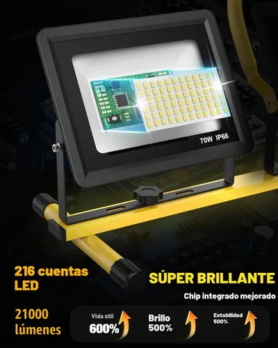 Vista 3 de Luces de trabajo LED mejoradas con soporte, 21000 lúmenes, luz de trabajo ajustable de 3 cabezales, trípode plegable impermeable, cable extendido