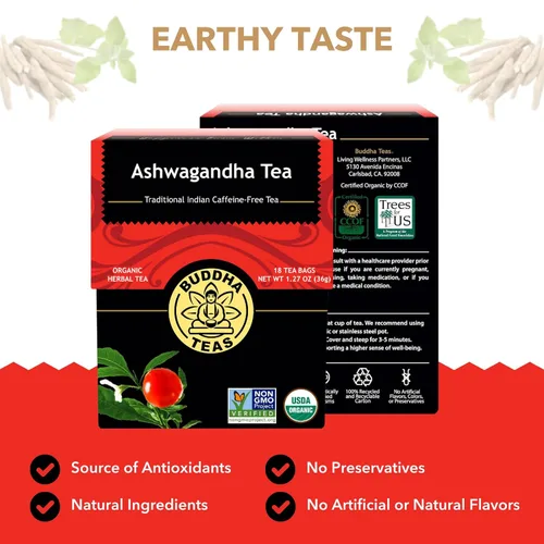 Vista 3 de Té de raíz de Ashwagandha– Hierbas Orgánicas – 18 bolsas de té libre de lavandina