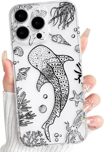 Vista 67 de NITITOP Funda para iPhone 13 Clear Sea Animal - Pez negro Pescado Negro