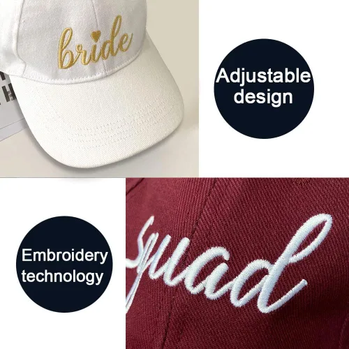 Vista 5 de PartyGifts&beyond Sombrero de béisbol de dama de honor, paquete de 6 sombreros de despedida de soltera, sombrero de escuadrón de novia para regalo