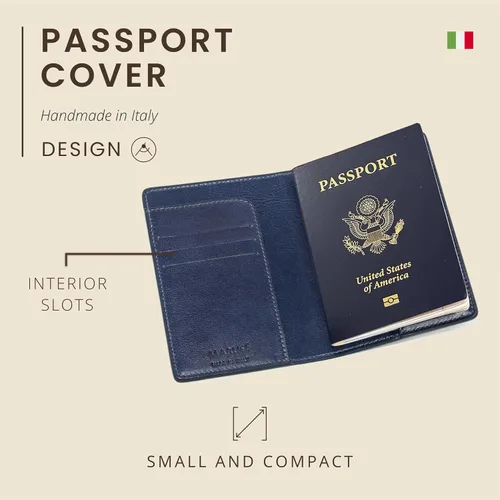 Vista 3 de Maruse Funda de pasaporte de piel italiana para hombre y mujer, hecha a mano en Italia