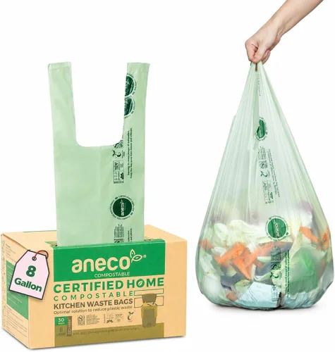 Vista 8 de ANECO Bolsas de basura de alimentos 100% compostables para el hogar, 1.6