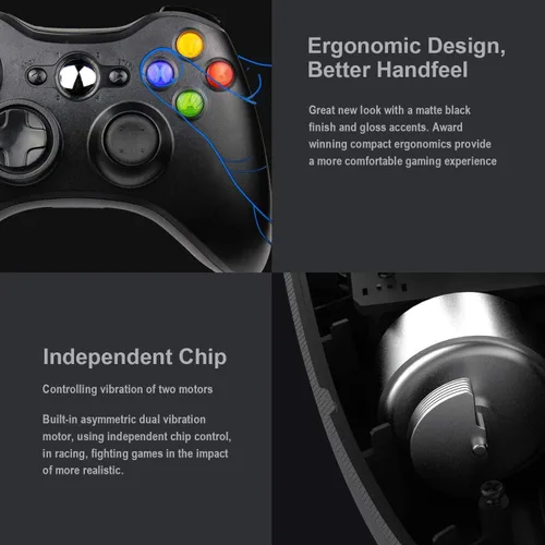 Vista 4 de Etpark Xbox 360 - Controlador inalámbrico para Xbox y Slim 360 PC Windows 7 8 10 24 GHZ color negro