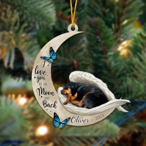 Vista 139 de Adorno colgante personalizado de ángel durmiendo en la luna, perro sabueso afgano, nombre personalizado, acrílico impreso en 2D plano – cumpleaños