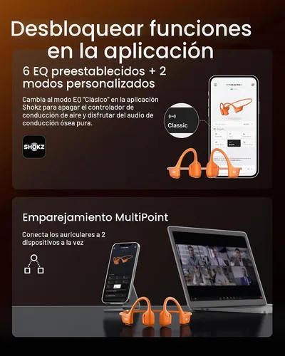 Vista 9 de SHOKZ OpenRun Pro 2 Auriculares deportivos Bluetooth con conducción ósea Naranja