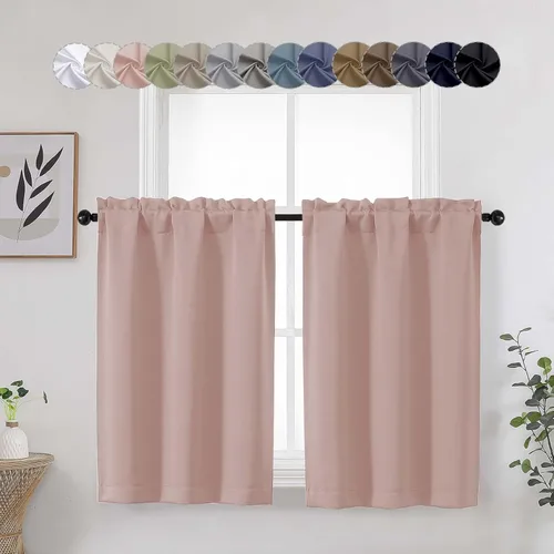 Vista 53 de Aqua Cafe - Juego de 2 paneles de cortinas opacas de 24 pulgadas de largo, con aislamiento térmico suave y sólido, para ventanas de baño, sótano