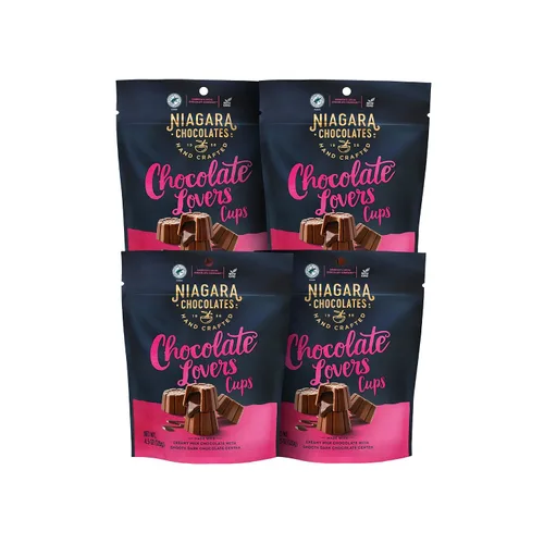 Vista 20 de Niagara Chocolates Tazas de mantequilla de maní de chocolate con leche, paquete de 4 bolsas de pie (4.5 onzas), sin OMG, chocolate premium, hechas a