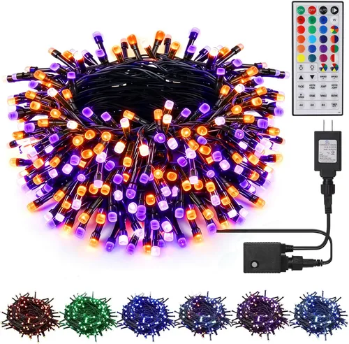 Vista 10 de Iluminación del hogar de 66 pies. Mini luces decorativas de Navidad de 200 luces LED de alambre verde, luces de hada estrellada enchufables, 8 modos
