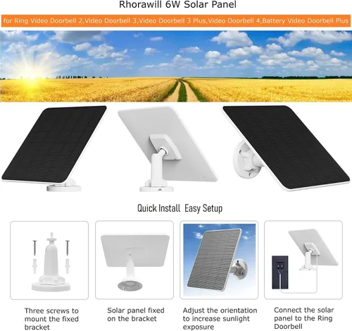 Vista 5 de Panel solar de 6 W para timbre de timbre, cargador solar para timbre de video en anillo (2ª generación 2020), timbre de video 3/3 Plus/4, timbre