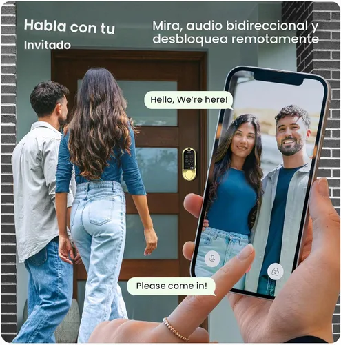 Vista 5 de Lockly Cerradura inteligente Vision con timbre de video HD Cerradura de puerta de huellas dactilares para puerta delantera, teclado de pantalla