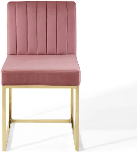 Vista 7 de Modway EEI-3806-GLD-DUS Carriage Channel - Silla de comedor de terciopelo con base copetuda, color rosa polvoriento dorado