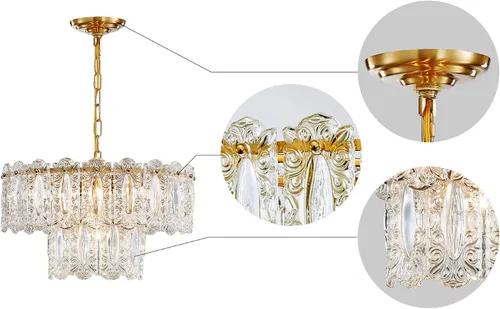 Vista 4 de AGV LIGHTING Elegante Lámpara de Araña de Cristal, Accesorio de Iluminación Moderno Vintage Colgante para Comedor, D18 x H10, Pantalla de 2 Niveles