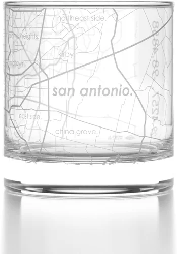 Vista 120 de Well Told Vaso de rocas grabado con mapa de Akron, Ohio, cristalería estilo antiguo (325ml, transparente) Vaso de bourbon grabado, regalos