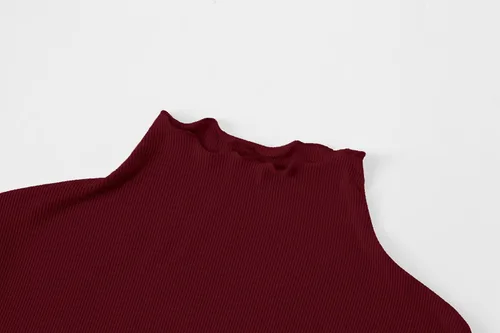 Vista 3 de Lightweight Ruffle Mock Neck Tops Ribbed Lettuce Trim Soft Base Layer for Women