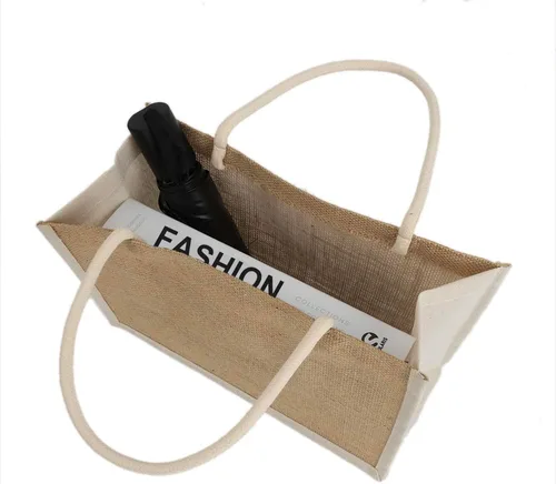 Vista 4 de TopTie 6 bolsas de yute reutilizables de arpillera para compras de comestibles, bolsa de dama de honor para boda